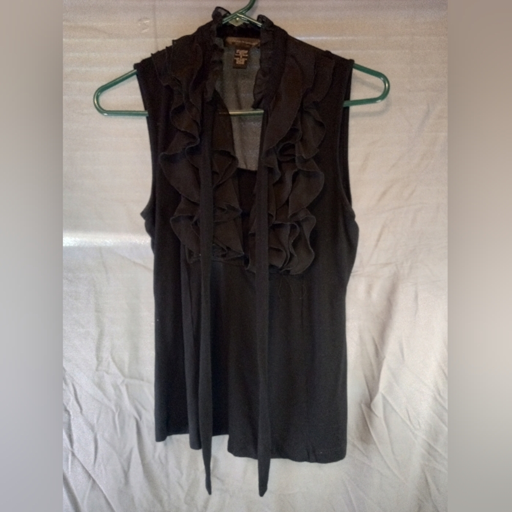 Elegant Black Ruffled Cable & Gauge  sleeveless Women's Top